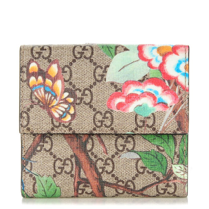 Gucci GG Supreme Monogram Tian French Flap Wallet Beige Multicolor Red 1 of 7