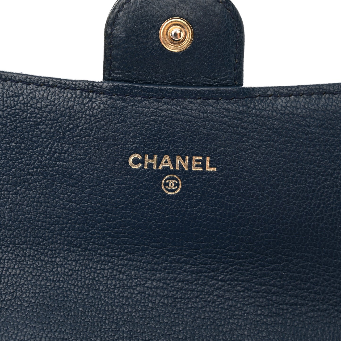 Patent Goatskin Quilted CC Eyelet Wallet On Chain Dark Blue