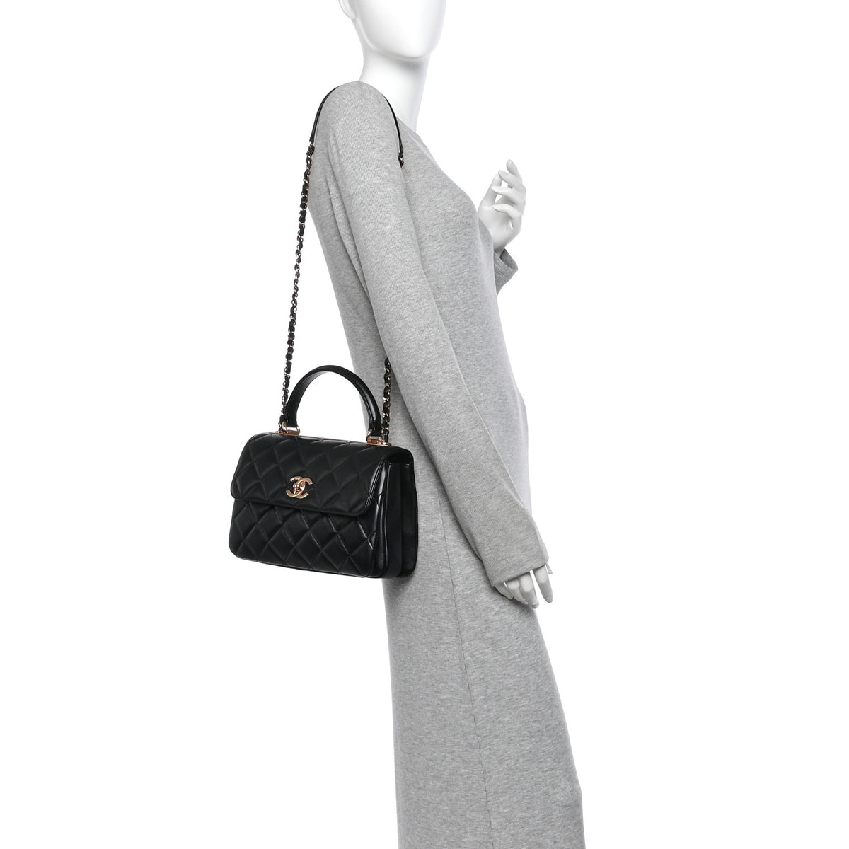Lambskin Quilted Small Trendy CC Dual Handle Flap Bag Black