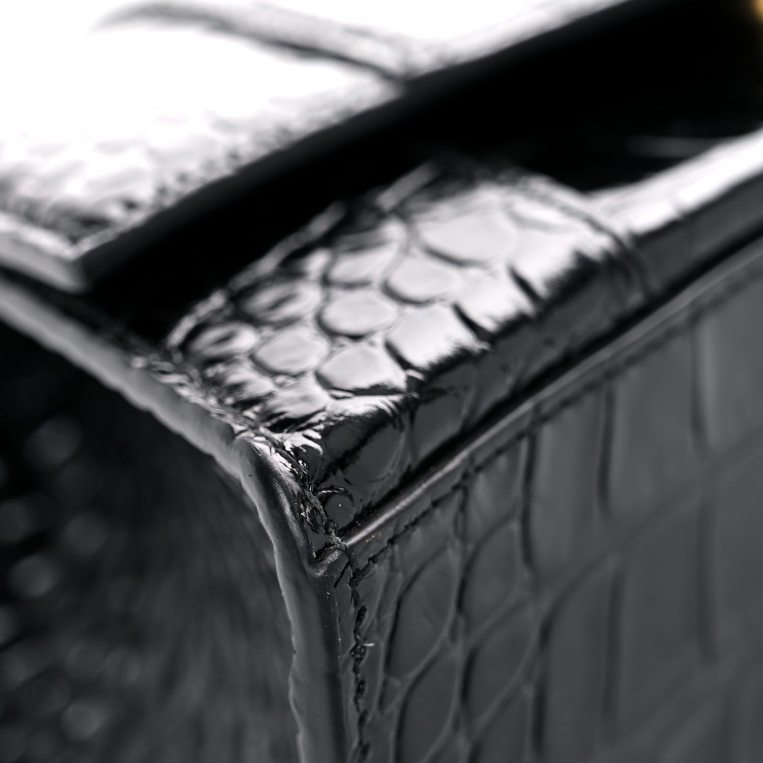 Balenciaga Shiny Calfskin Crocodile Embossed Small Hourglass Top Handle Bag Black 8 of 16