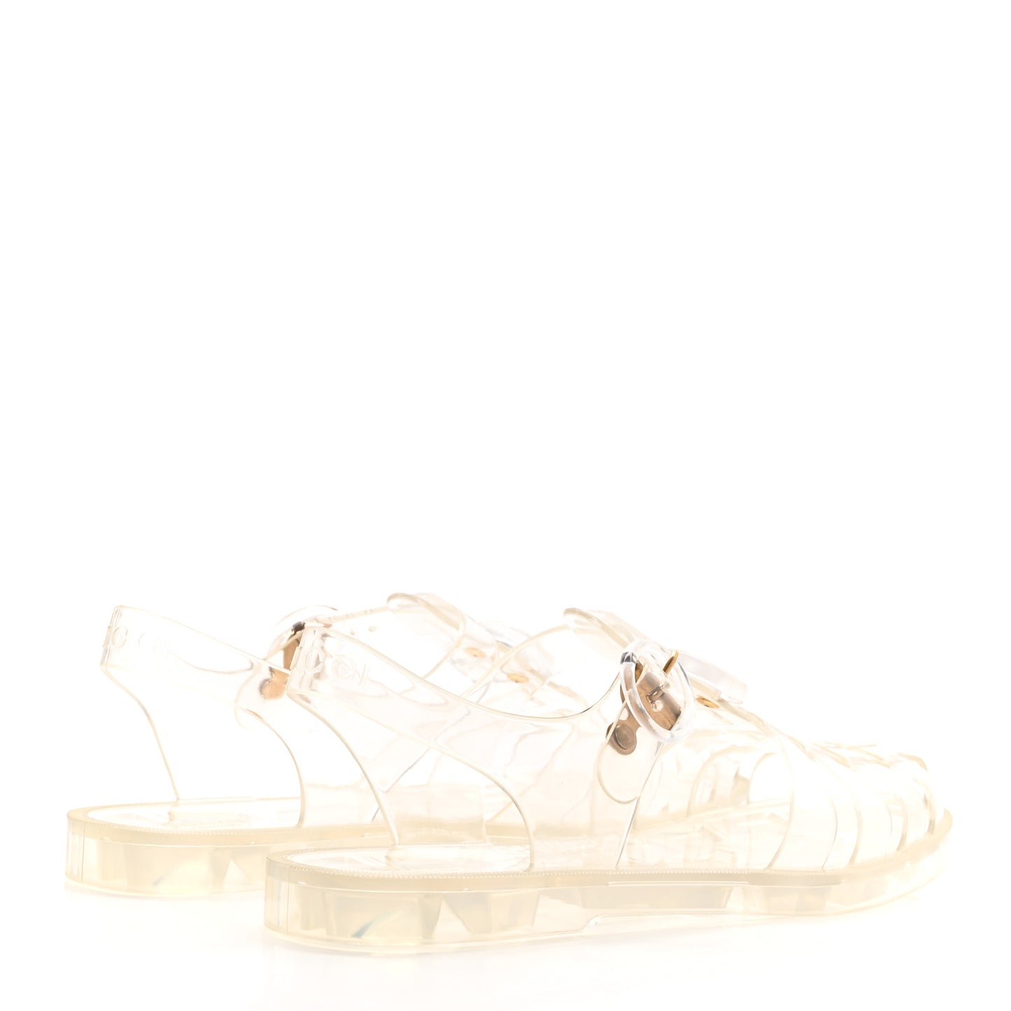 Shiny Rubber Double G Buckle Strap Sandals 38 Transparent