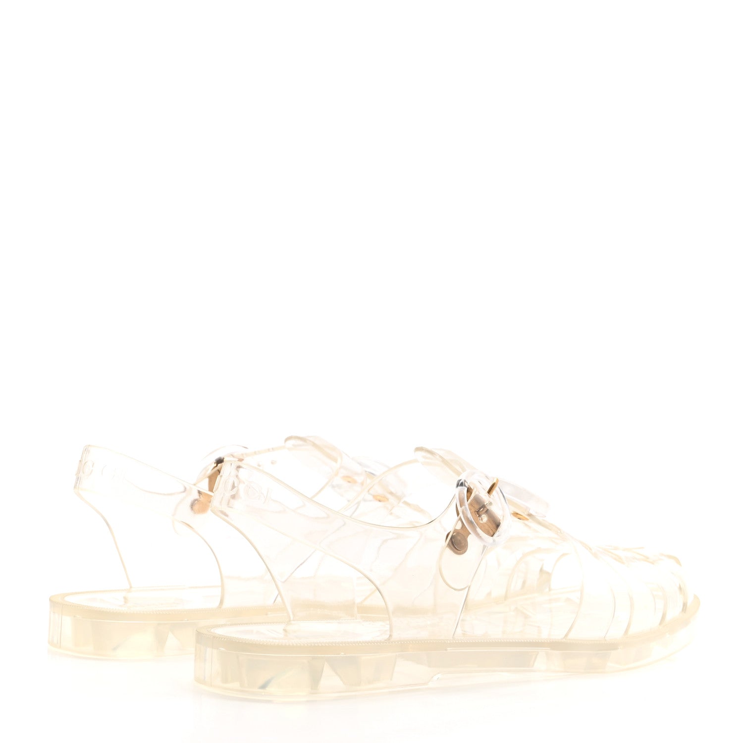 Gucci Shiny Rubber Double G Buckle Strap Sandals 38 Transparent 4 of 10