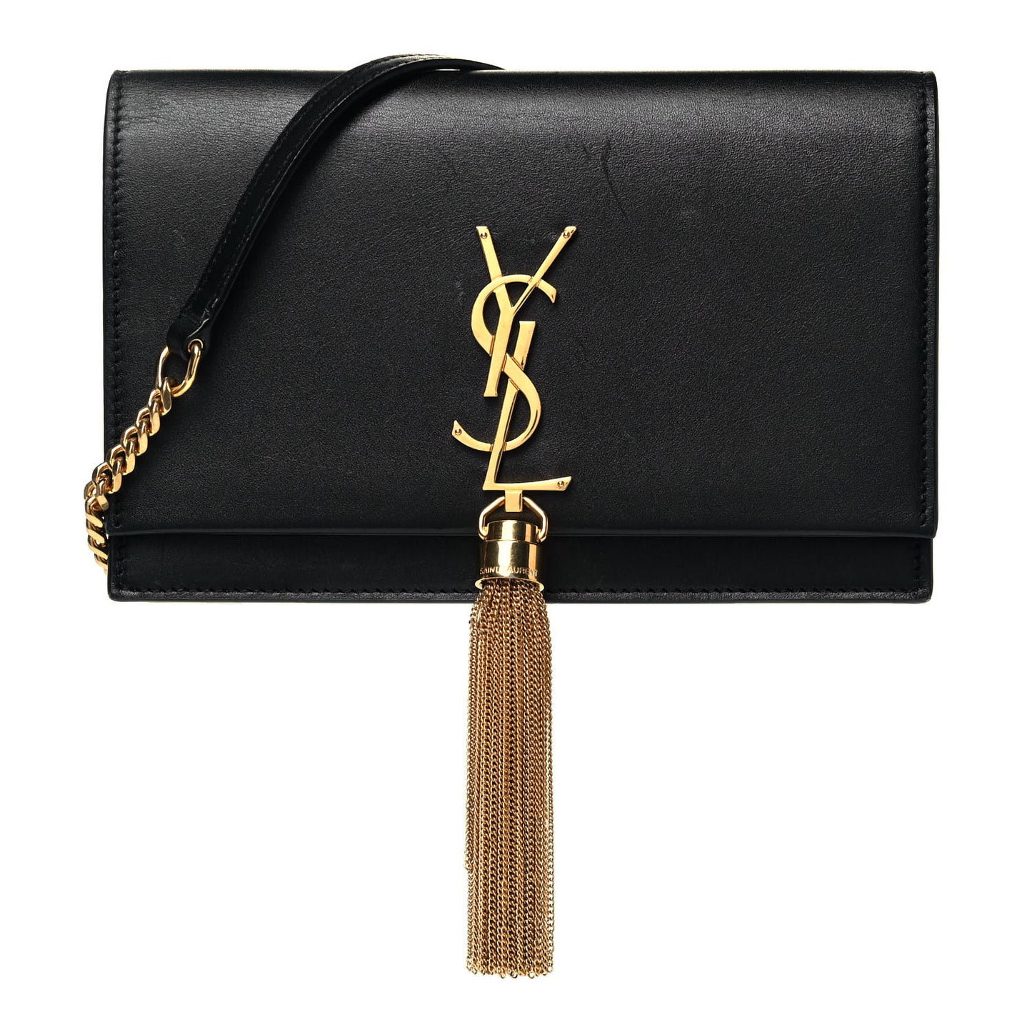 Smooth Calfskin Classic Monogram Kate Tassel Chain Wallet Black