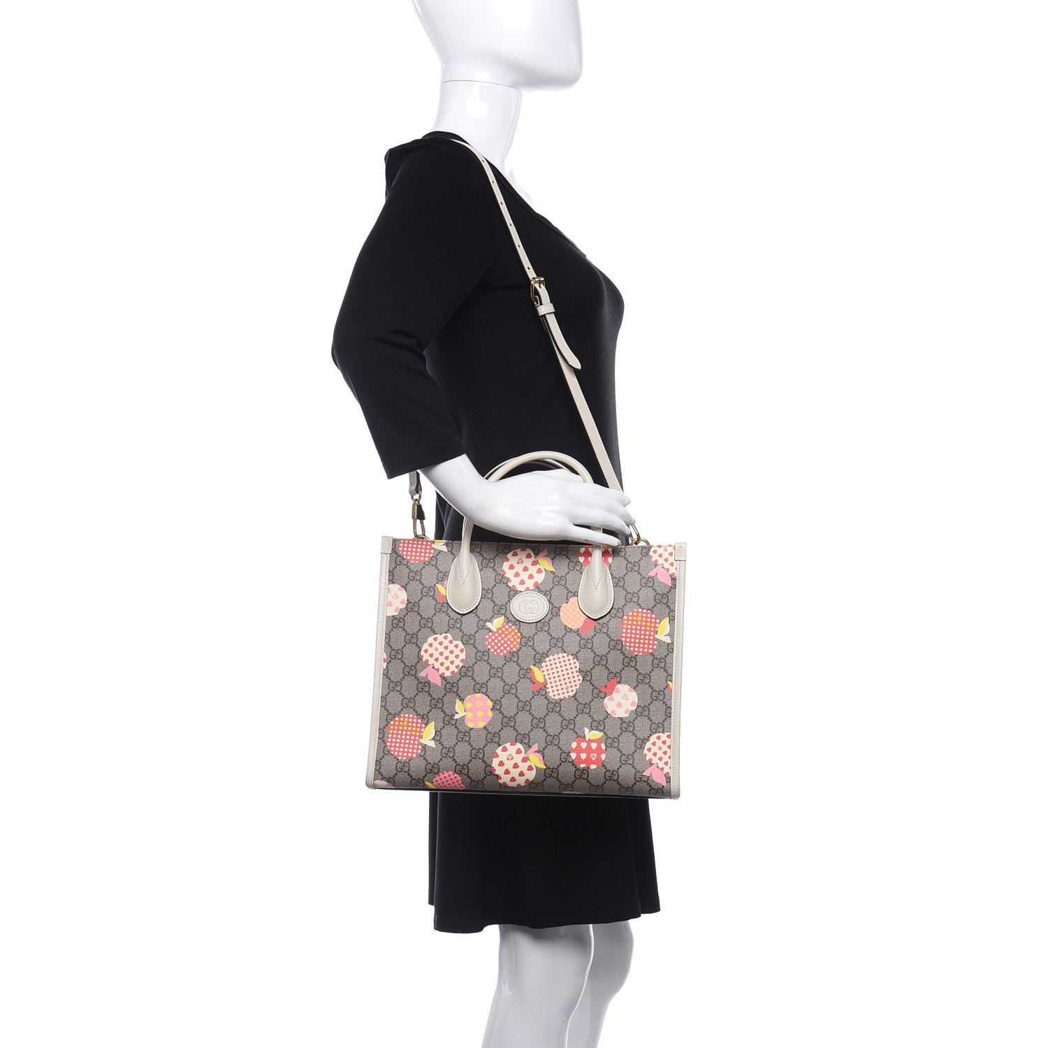 Gucci GG Supreme Monogram Textured Calfskin Les Pommes Small Retro Interlocking G Tote Bag Beige Multicolor Mystic White 2 of 13
