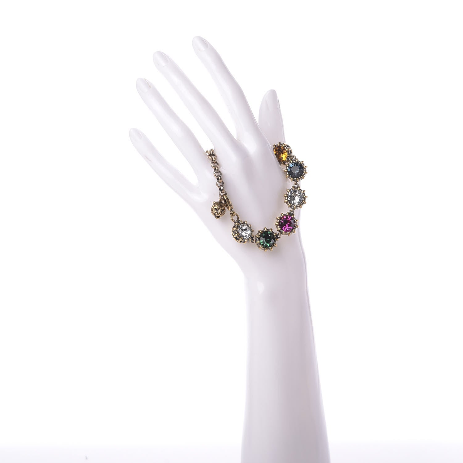 Gucci Crystal Metal Feline Bracelet Aged Gold Multicolor 2 of 6