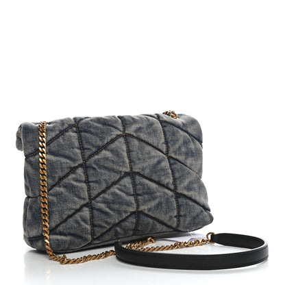 Saint Laurent Denim Quilted Toy Loulou Puffer Monogram Chain Satchel Blue Black 3 of 9