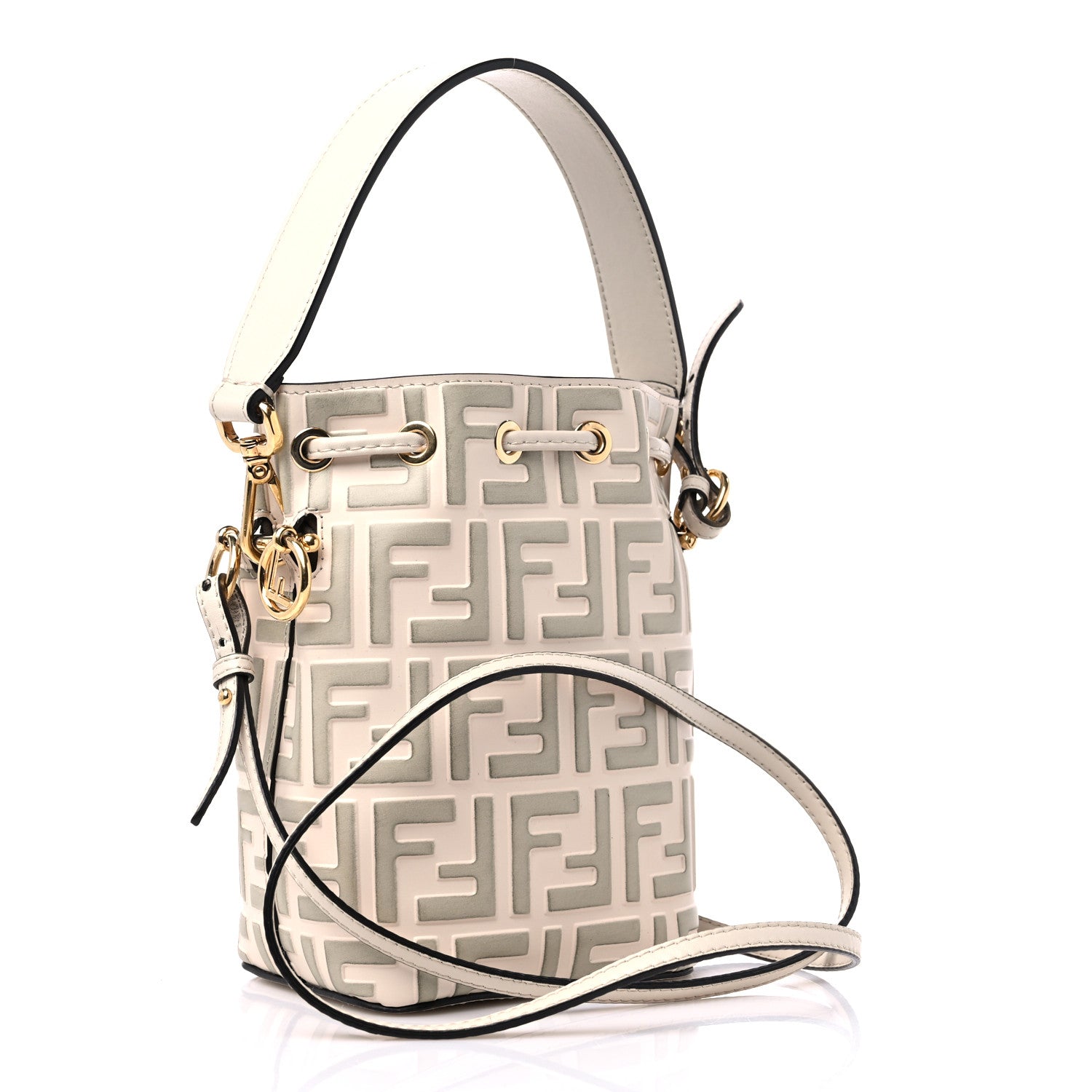 Fendi Vitello Liberty F is Fendi Bi-Color FF 1974 Embossed Mini Mon Tresor Bucket Bag Camelia Mandorlo 3 of 11