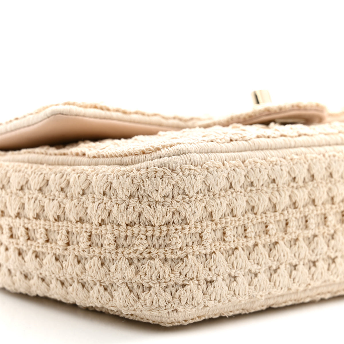 Crochet Embroidered Camelia Mini Rectangular Flap Ecru