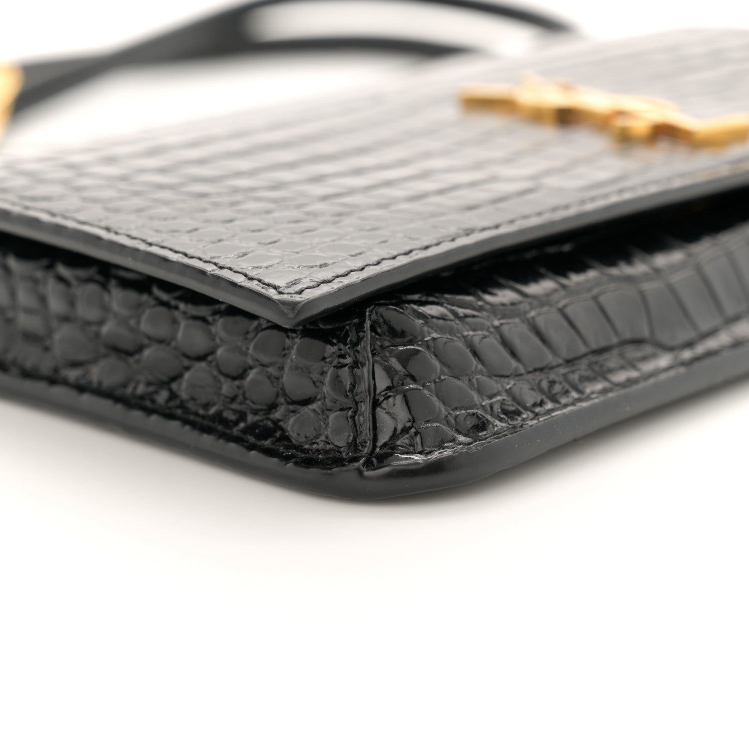 Saint Laurent Crocodile Embossed Monogram Phone Holder Crossbody Black 8 of 12