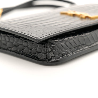 Saint Laurent Crocodile Embossed Monogram Phone Holder Crossbody Black 8 of 12