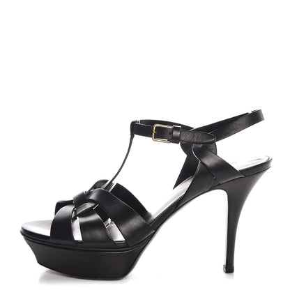 Saint Laurent Calfskin Tribute 75 Platform Sandals 38 Black 1 of 9
