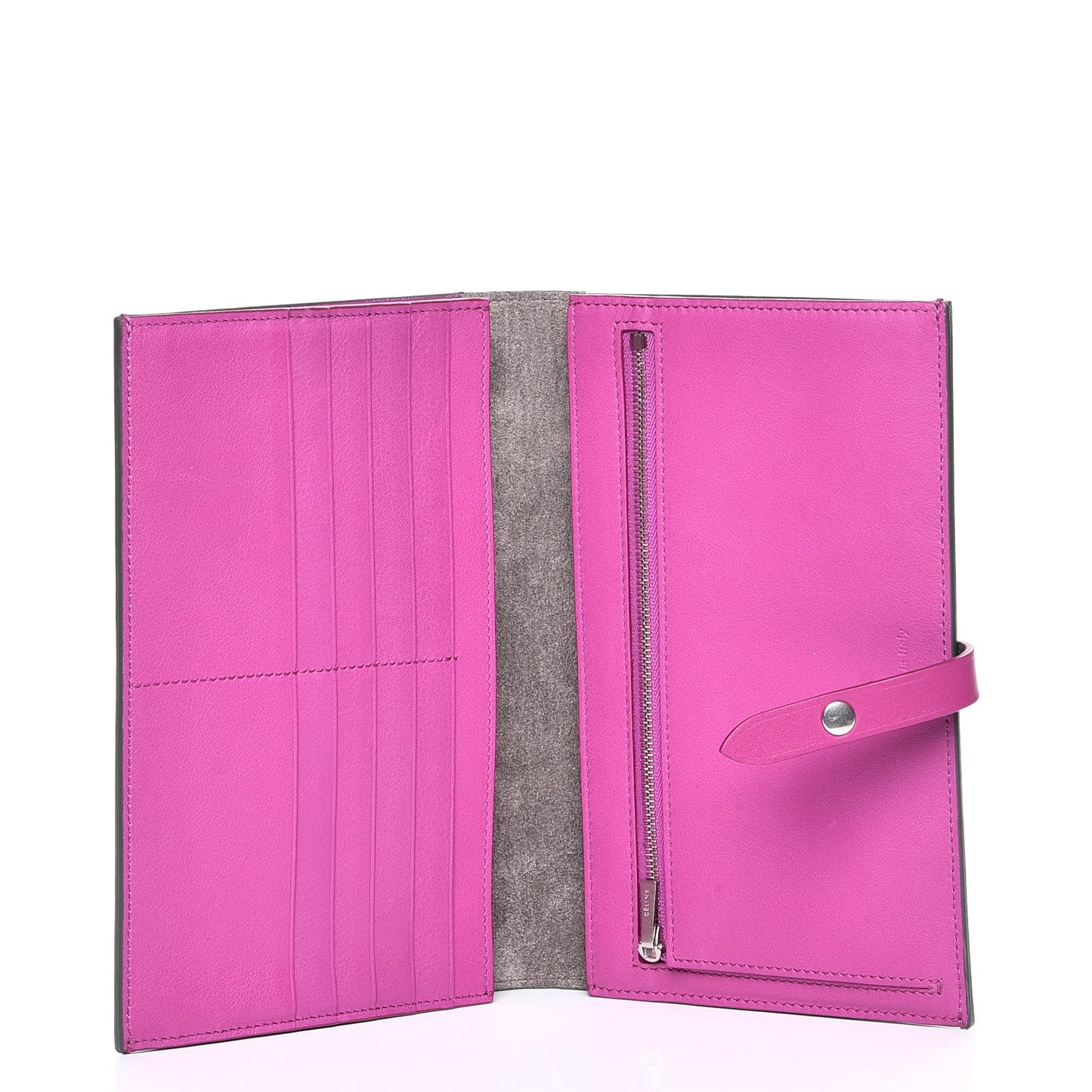 Grained Sleek Calfskin Large Multifunction Strap Wallet Grey