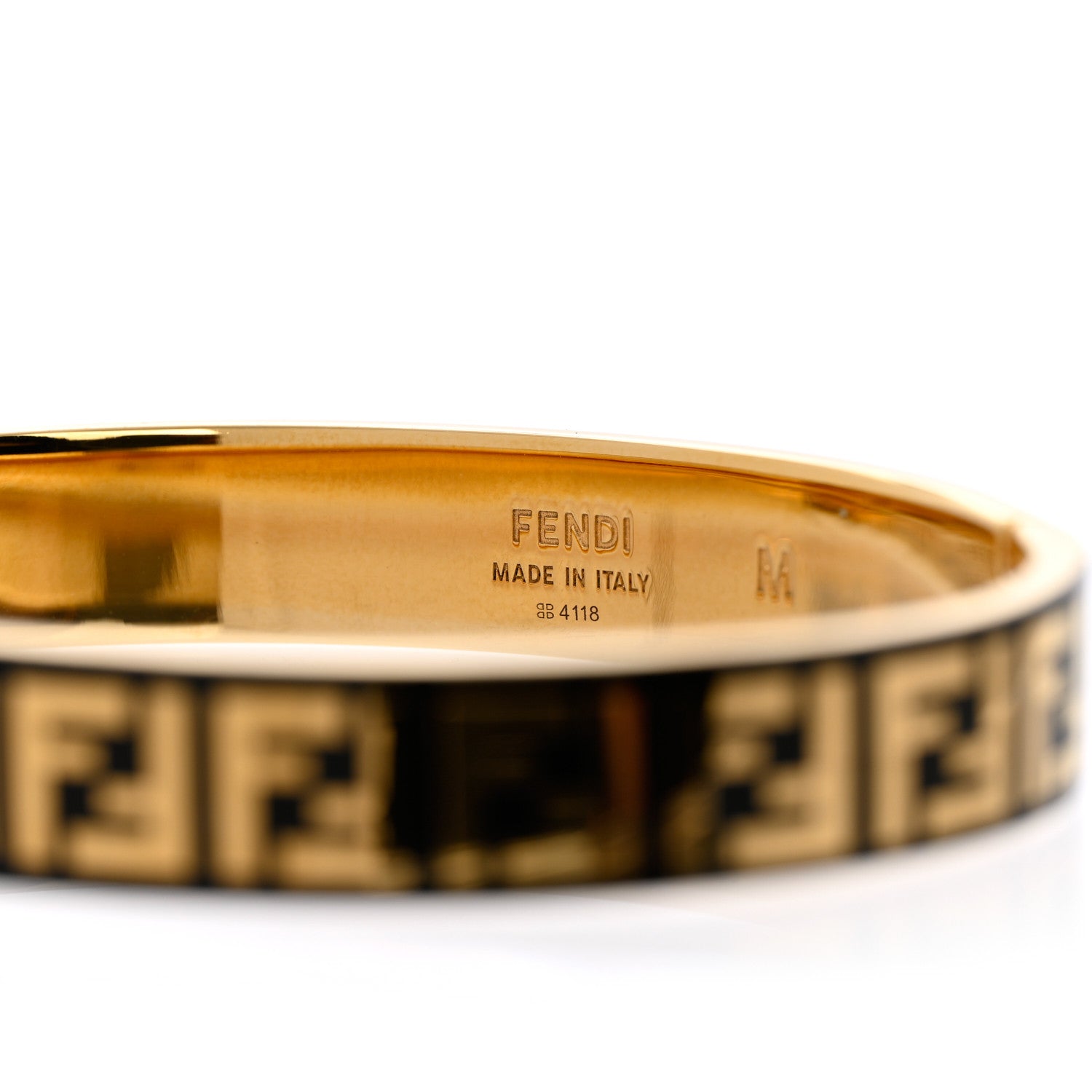 Fendi Brass Enamel FF Bracelet M Gold Black 4 of 6