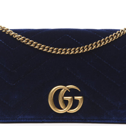 Gucci Velvet Matelasse GG Marmont Mini Bag Cobalt Blue 10 of 11