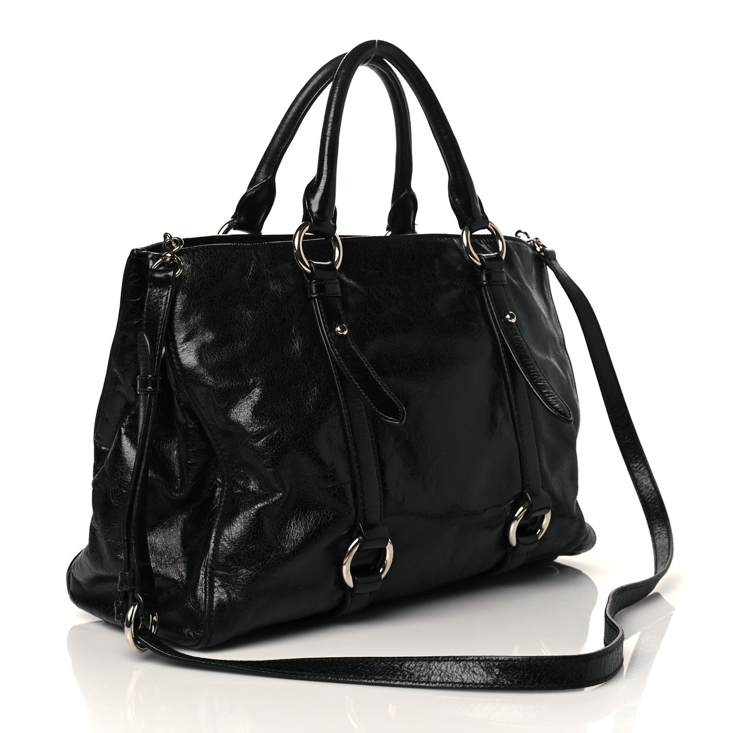 Vitello Shine Top Handle Satchel Black