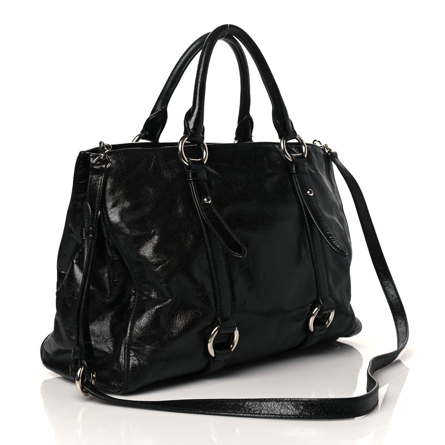 Miu Miu Vitello Shine Top Handle Satchel Black 3 of 11