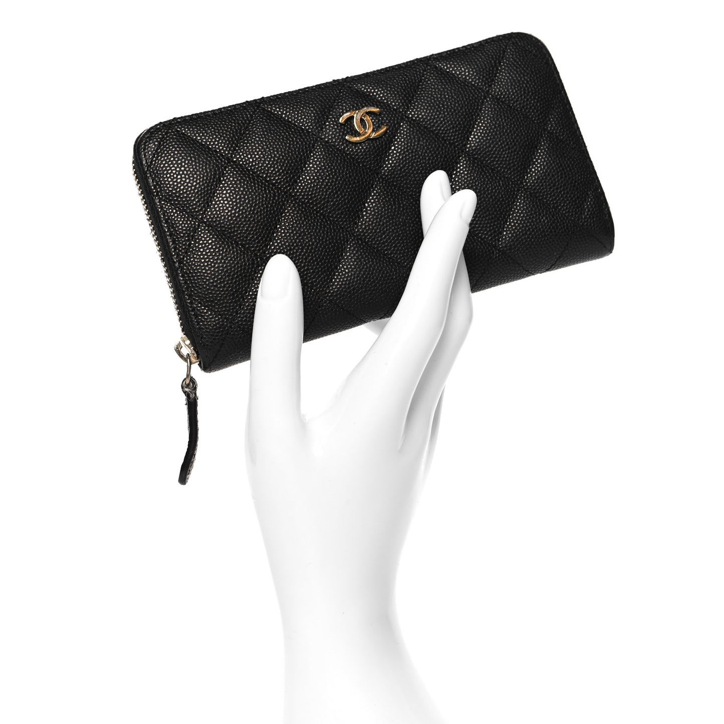 Caviar Quilted Medium Zip Around Wallet Black