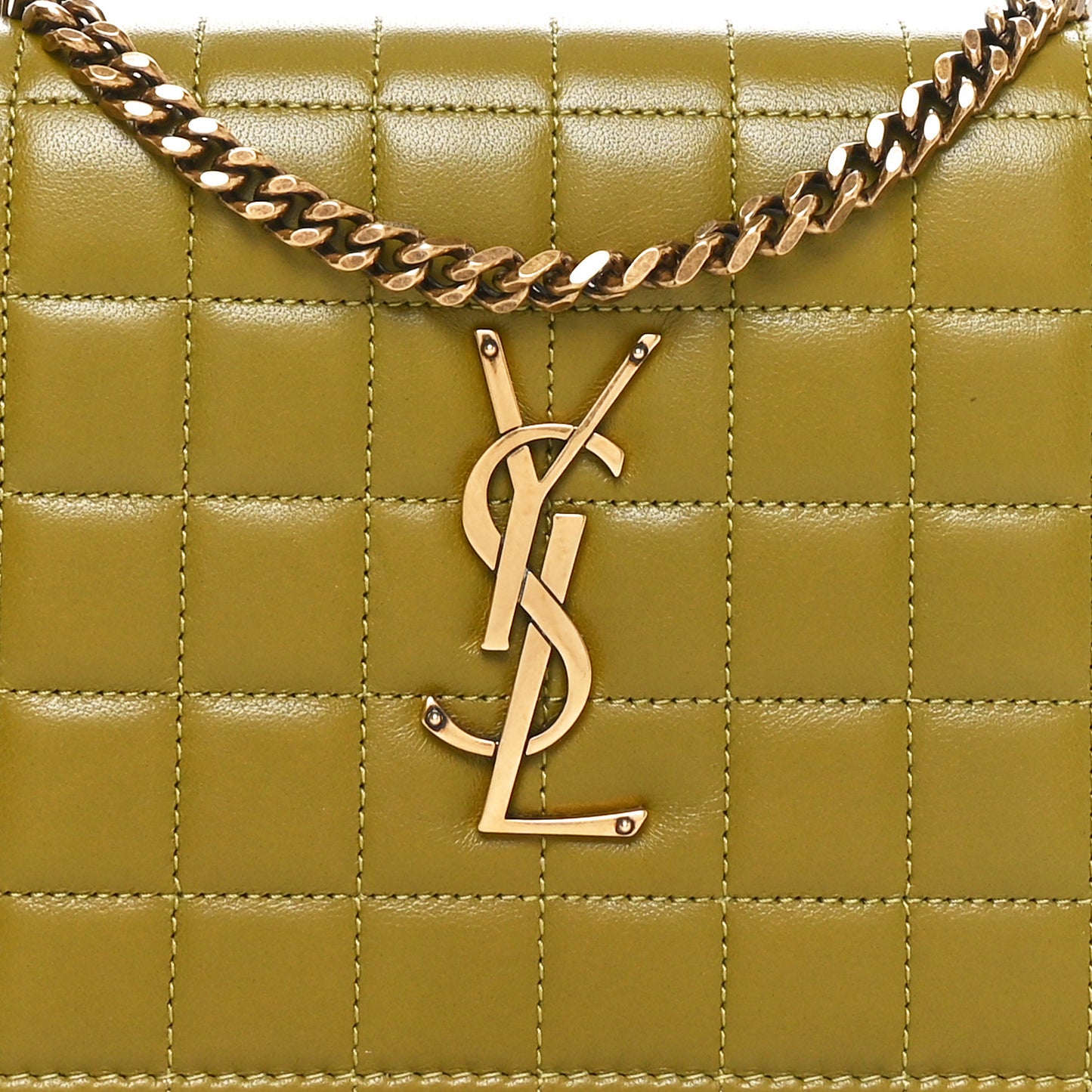 Lambskin Carre Quilted Cassandre Chain Wallet Olive Drab