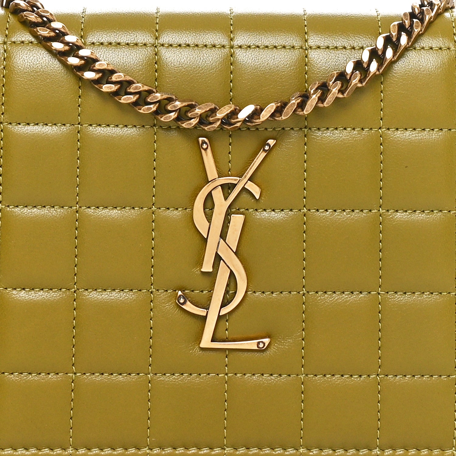 Saint Laurent Lambskin Carre Quilted Cassandre Chain Wallet Olive Drab 7 of 10