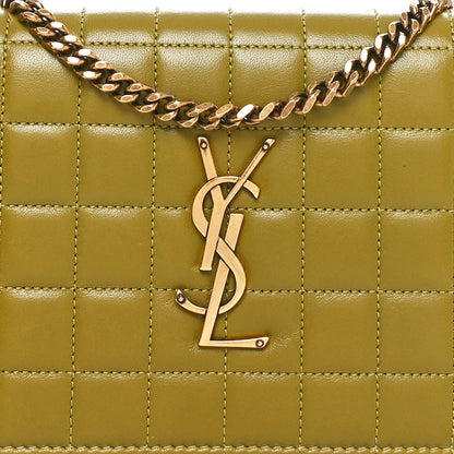 Saint Laurent Lambskin Carre Quilted Cassandre Chain Wallet Olive Drab 7 of 10