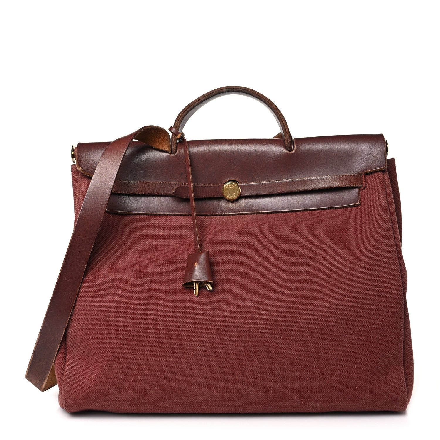 Hermes Toile Calfskin Herbag 39 GM Rouge H 3 of 15