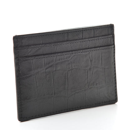 Saint Laurent Calfskin Crocodile Embossed Monogram Credit Card Case Black 3 of 8