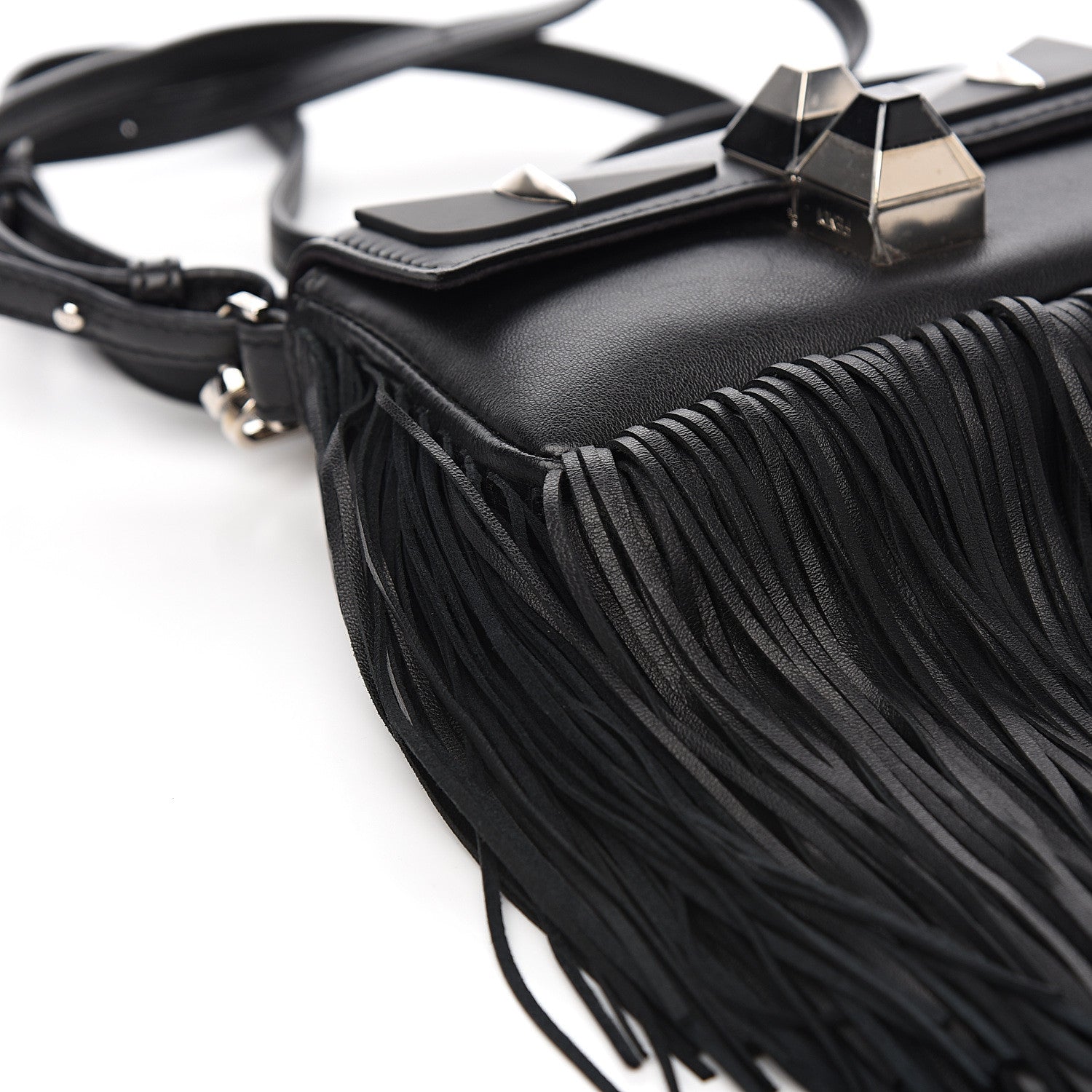 Fendi Nappa Monster Fringe Micro Baguette Black 7 of 9
