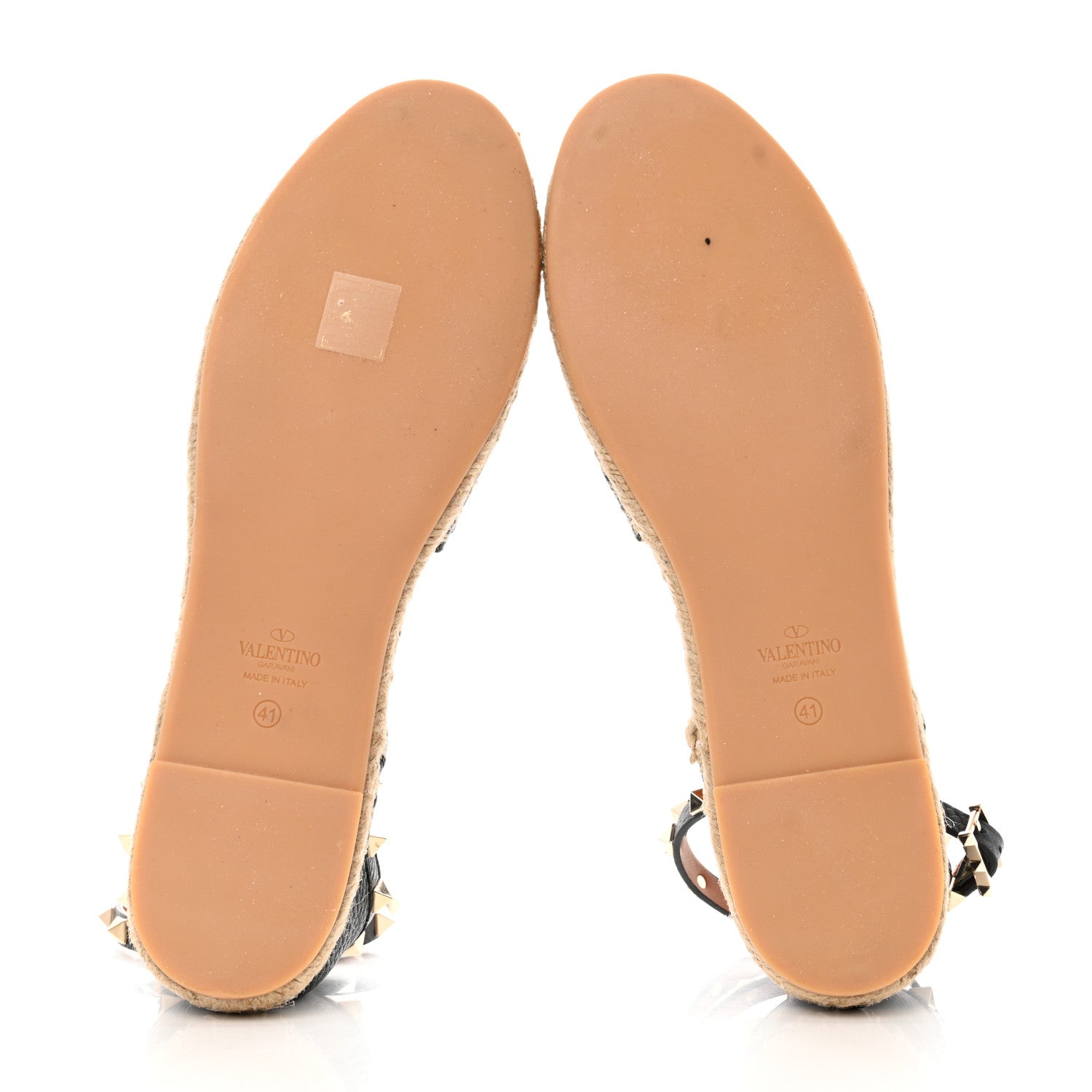 Valentino Garavani Grained Calfskin Rockstud Ankle Wrap Espadrille 20mm Flats 41 Black Light Cuir Natural 5 of 9