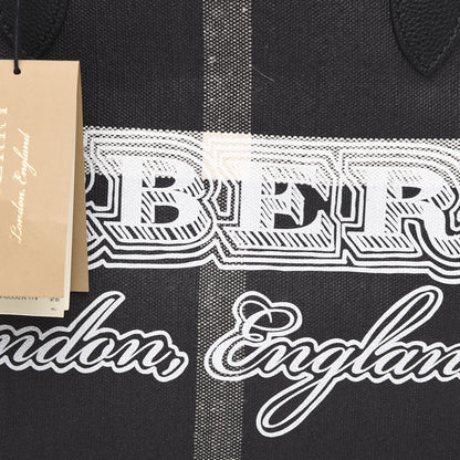 Burberry Coated Canvas Mega Check Medium Doodle Tote Black White 10 of 10