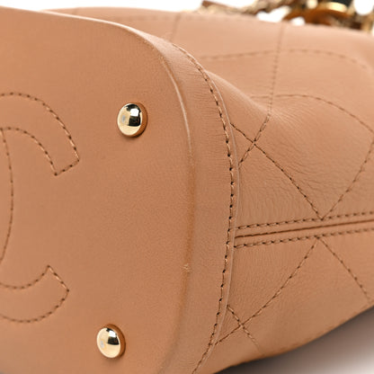Chanel Calfskin Stitched Chain Bucket Bag Camel 11 of 18