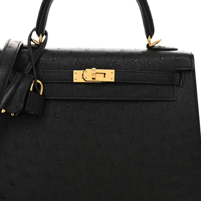 Hermes Ostrich Kelly Sellier 25 Black 7 of 12