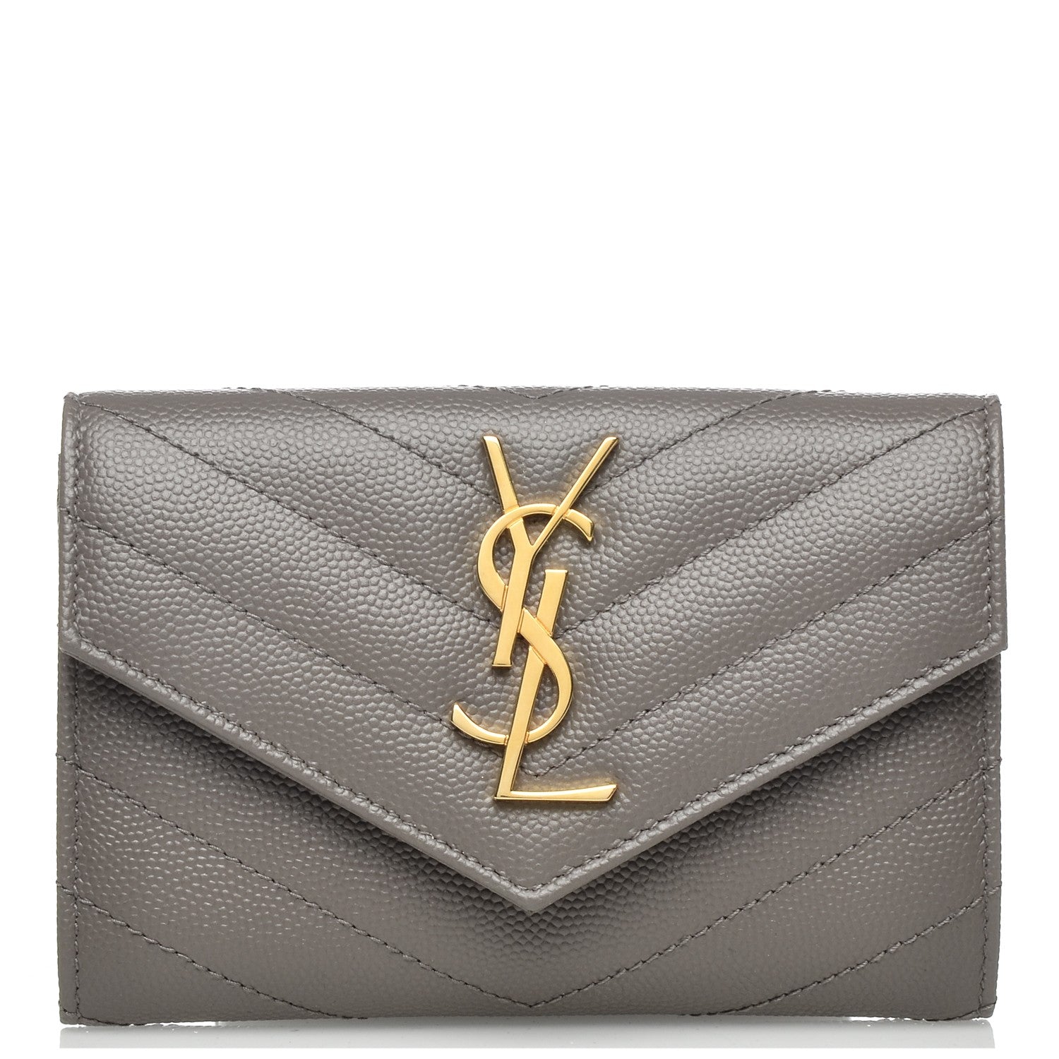 Saint Laurent Grain De Poudre Matelasse Chevron Small Monogram Envelope Wallet Fog 1 of 7