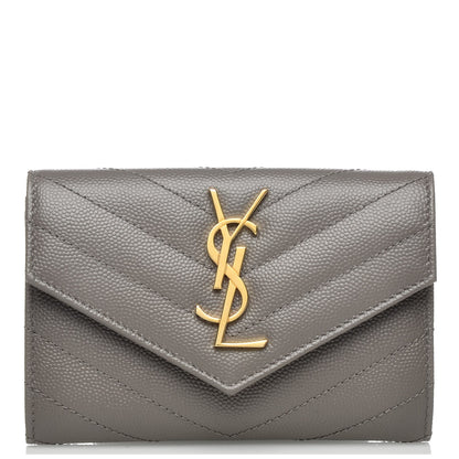Saint Laurent Grain De Poudre Matelasse Chevron Small Monogram Envelope Wallet Fog 1 of 7