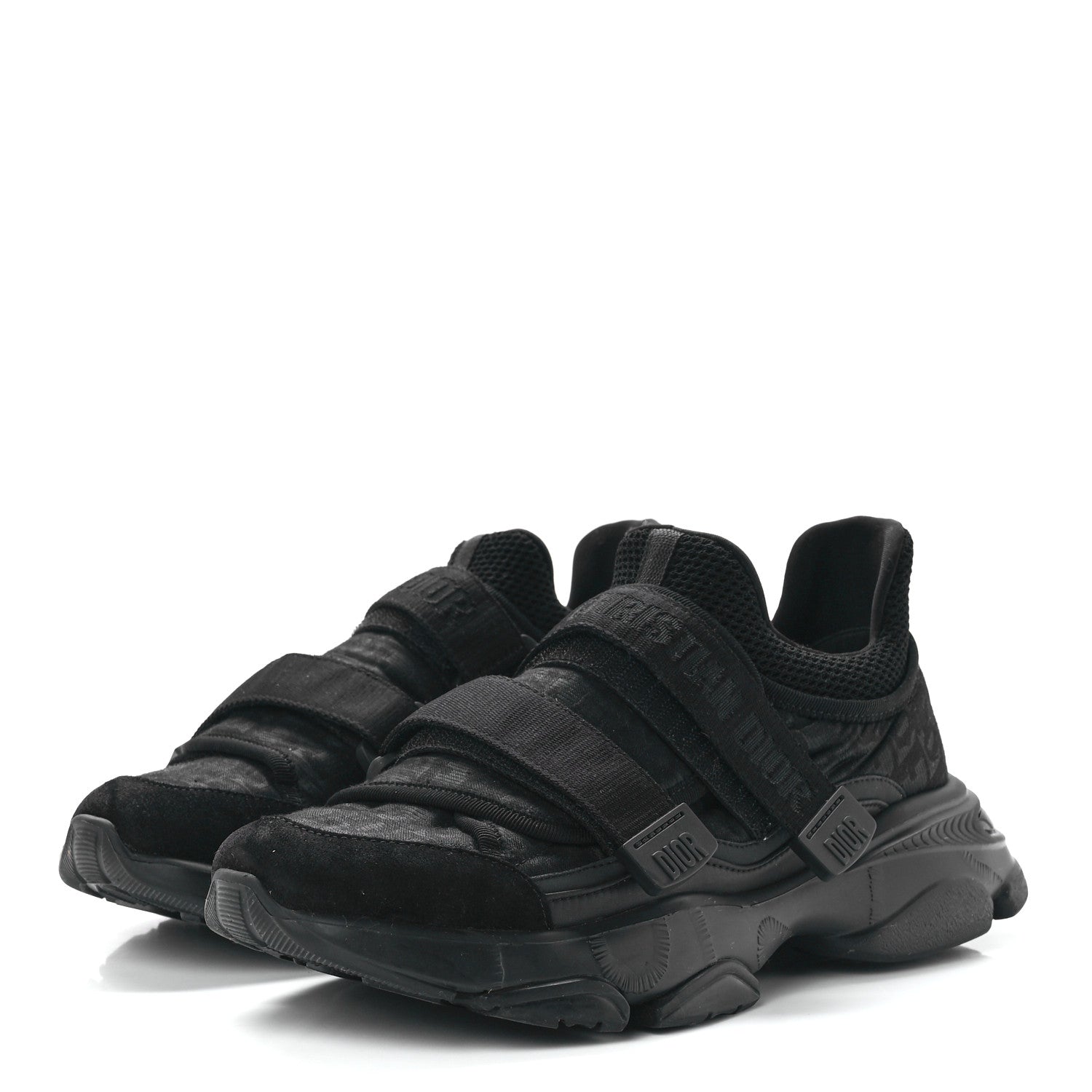 Christian Dior Shiny Oblique Technical Fabric Nylon Womens D-Wander Sneakers 38 Black 3 of 8
