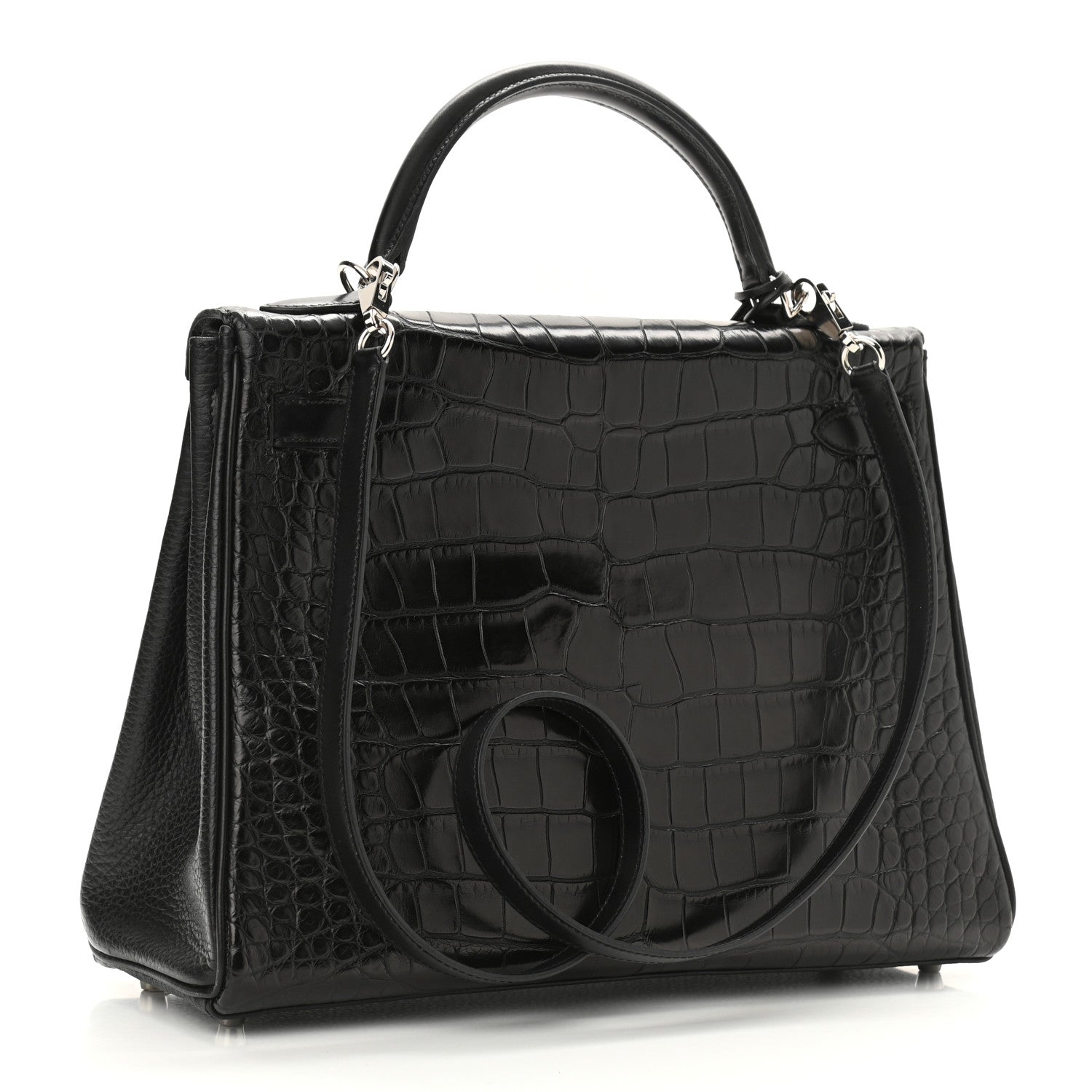 Hermes Matte Alligator Taurillon Clemence Box Kelly Retourne 32 Black 2 of 10