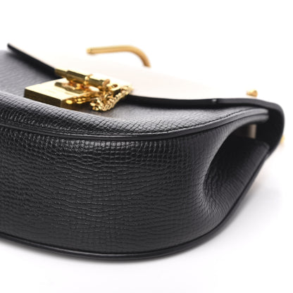 Chloe Grained Calfskin Lambskin Mini Bi-Color Drew Shoulder Bag Black Powder Beige 9 of 12