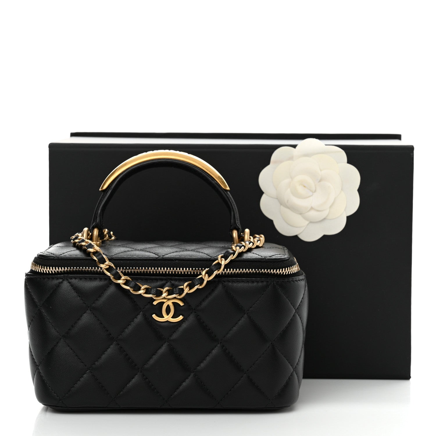 Chanel Lambskin Quilted Metal Small Top Handle Vanity Case With Chain Black 12 of 12