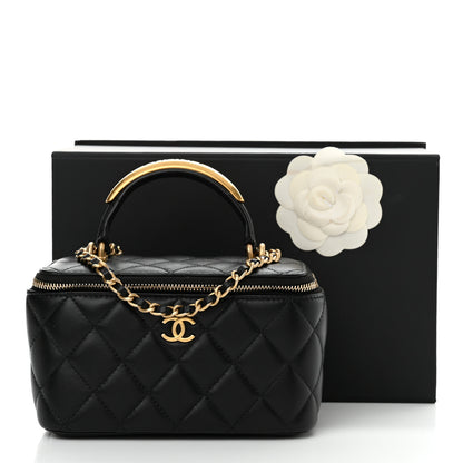Chanel Lambskin Quilted Metal Small Top Handle Vanity Case With Chain Black 12 of 12
