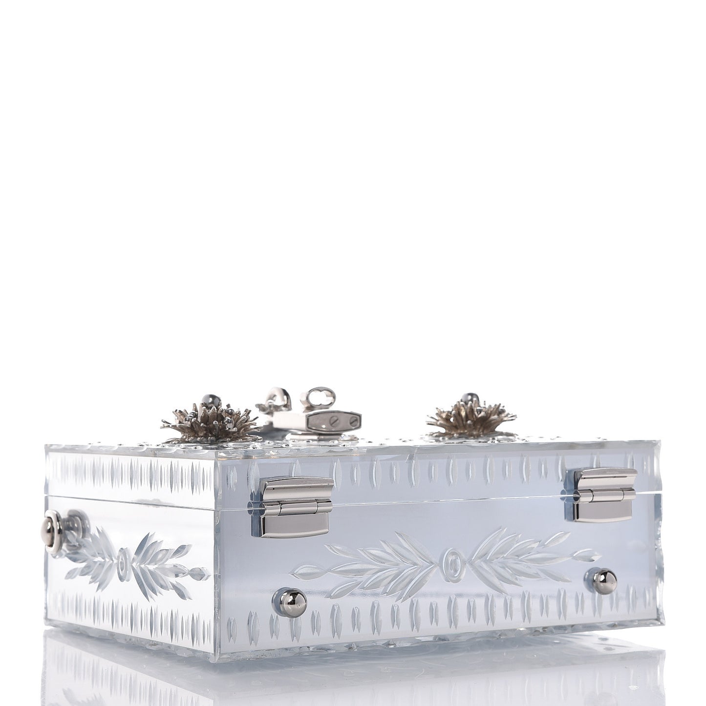 Plexiglass Embellished Metallic Dauphine Box Bag Argento