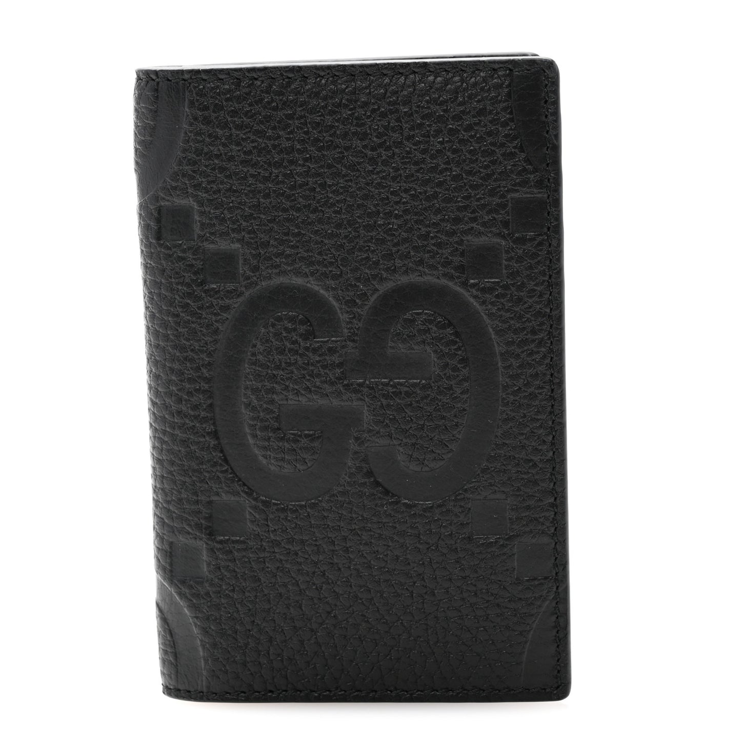 Piuma Calfskin Jumbo GG Embossed Card Case Black