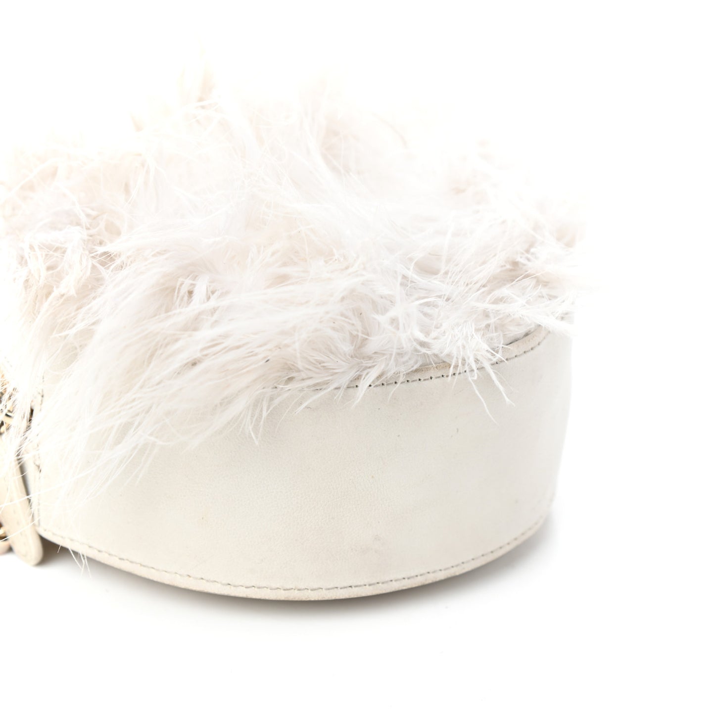 Lambskin Fur Quilted Round Clutch With Chain Ivory