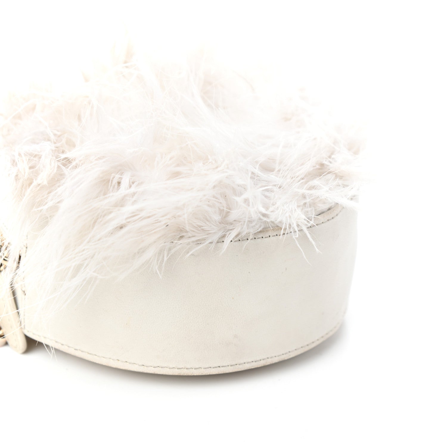 Chanel Lambskin Fur Quilted Round Clutch With Chain Ivory 9 of 10