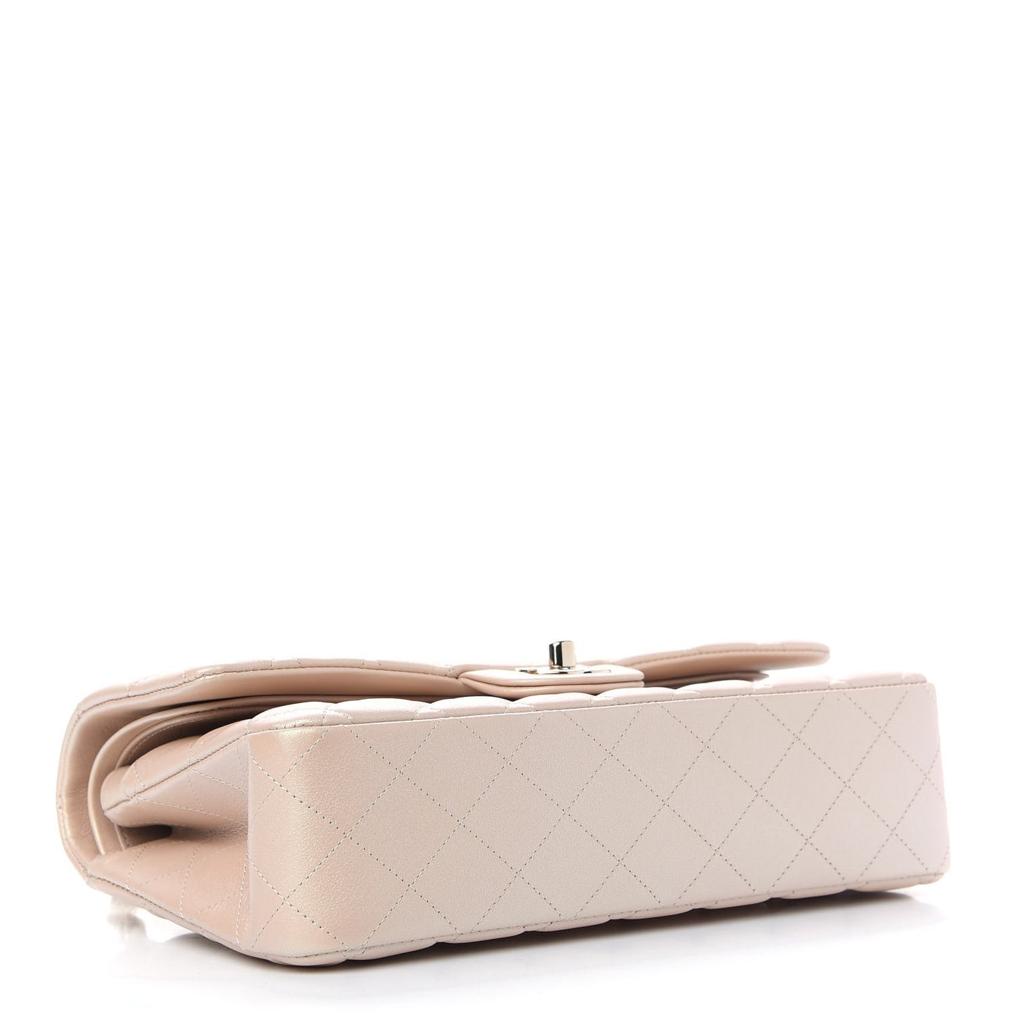 Iridescent Calfskin Quilted Medium Double Flap Beige