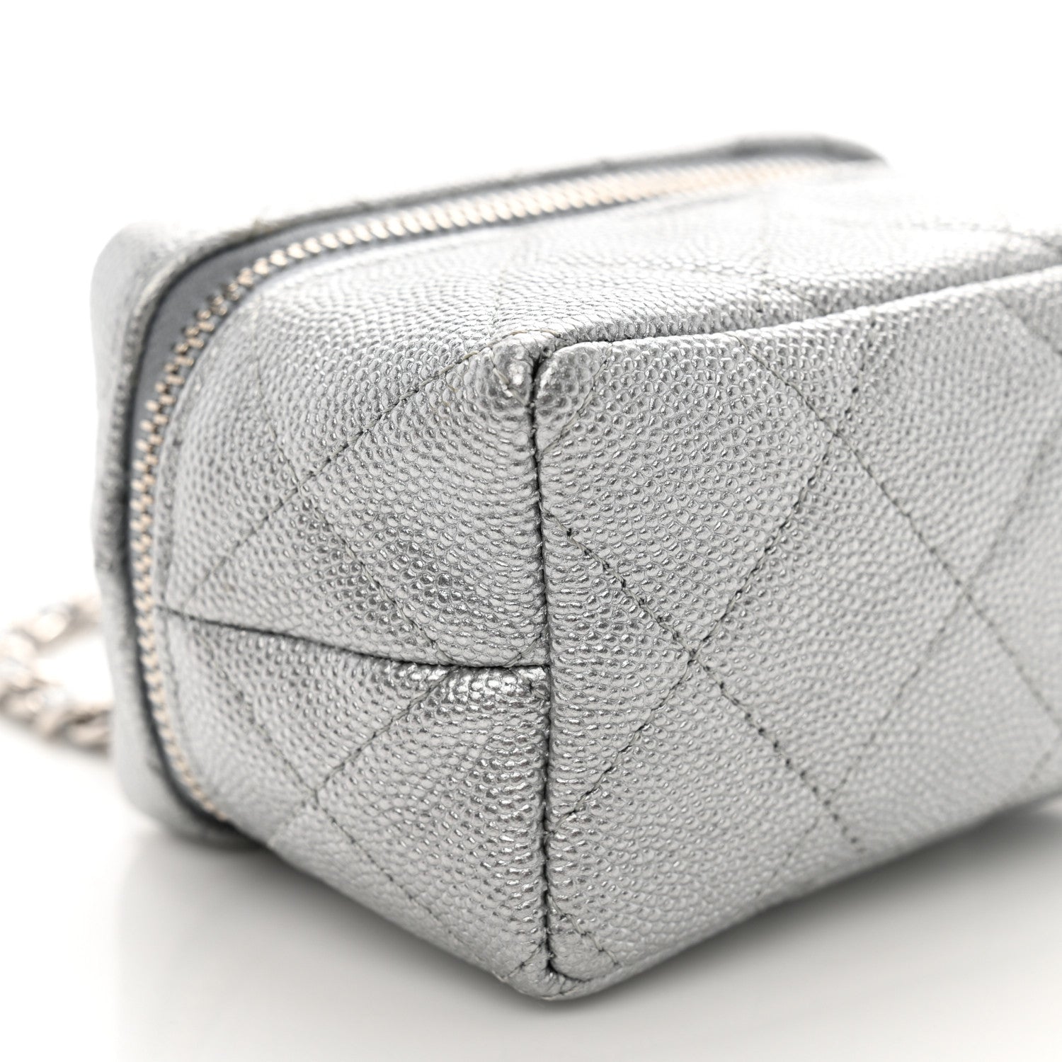 Chanel Metallic Caviar Quilted Mini Top Handle Vanity With Chain Silver 9 of 11