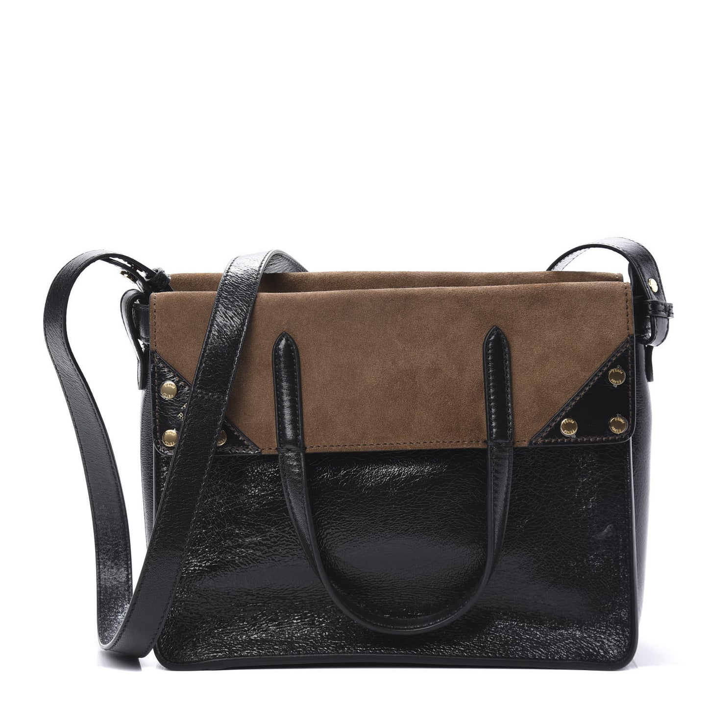Agnello Old Shine Vitello Go Rain Small Flip Tote Black Marrone