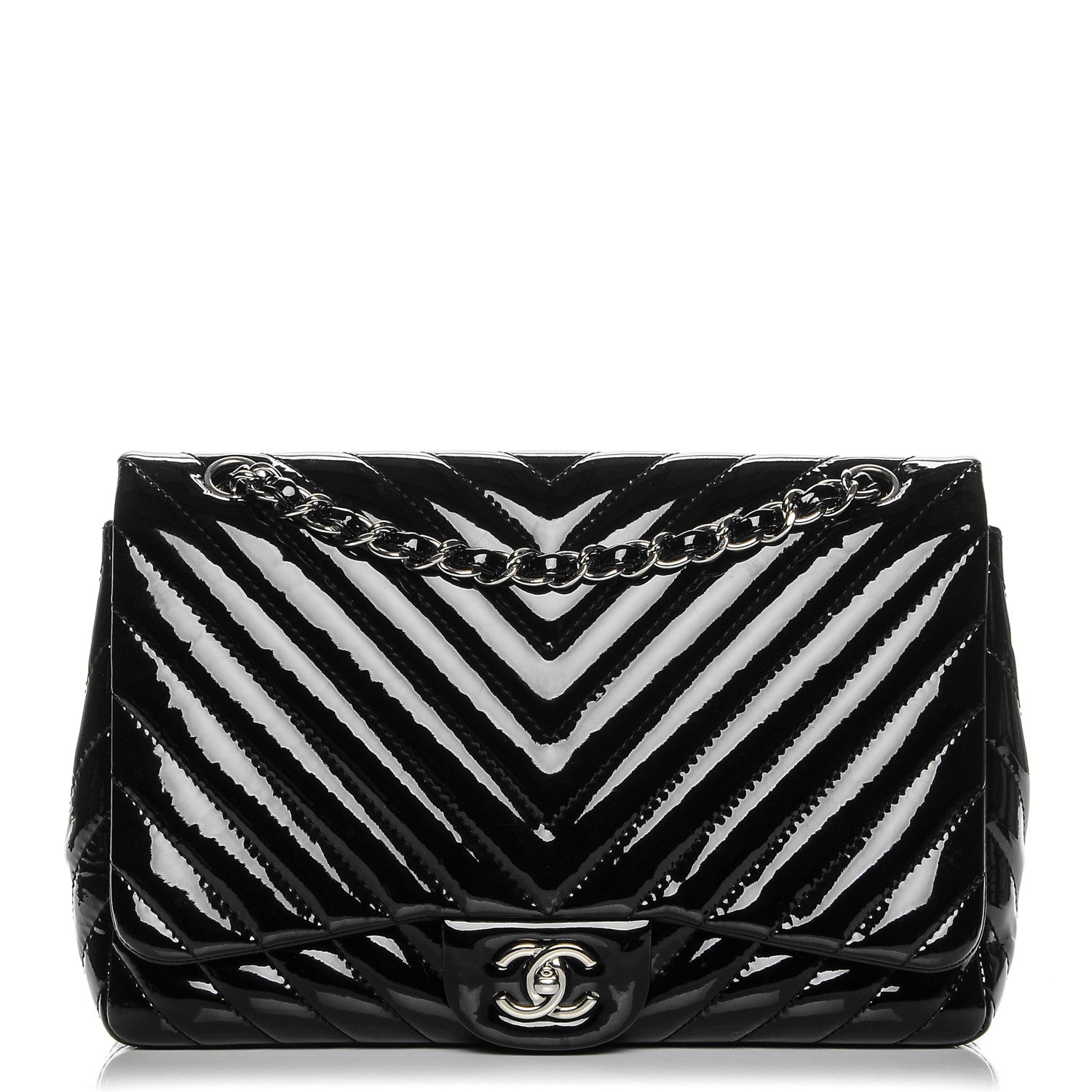 Chanel Patent Chevron Jumbo Single Flap Black 1 of 8