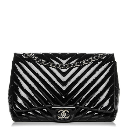 Chanel Patent Chevron Jumbo Single Flap Black 1 of 8