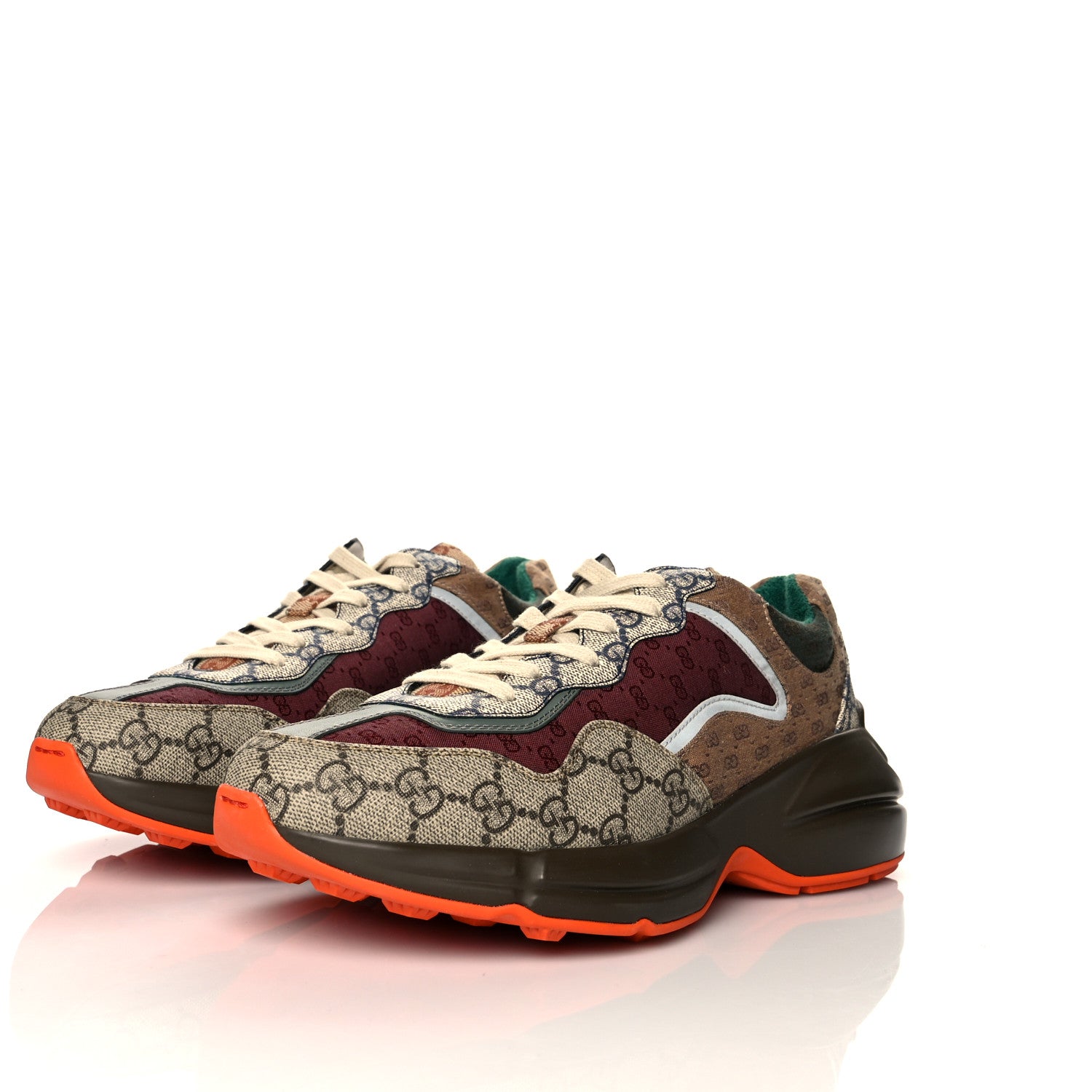 Gucci GG Supreme Monogram Mix Monogram Mens Rhyton Sneakers 7 Bordeaux Beige Ebony 3 of 9