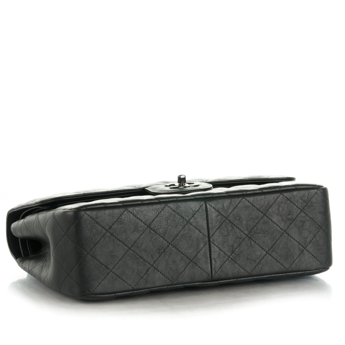 Crumpled Calfskin Quilted Jumbo Double Flap So Black