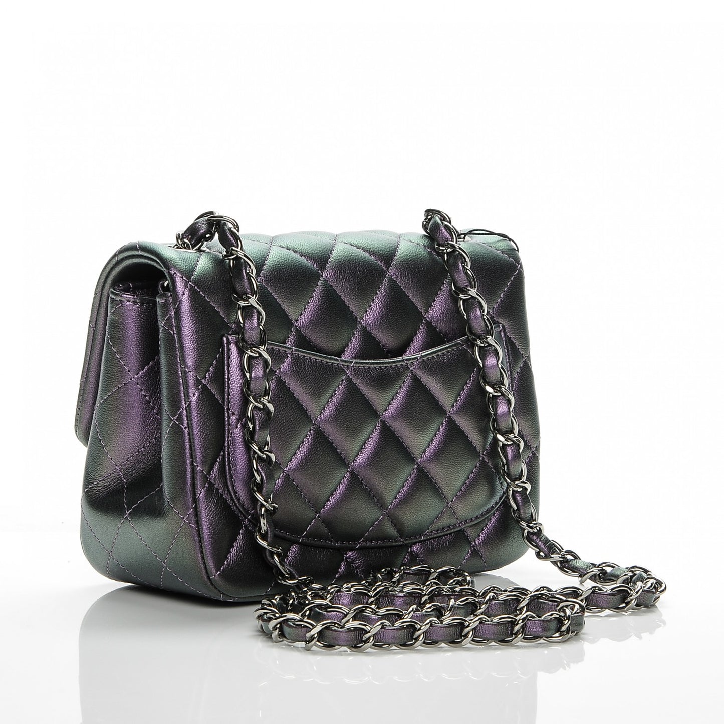 Iridescent Lambskin Quilted Mini Square Flap Dark Purple